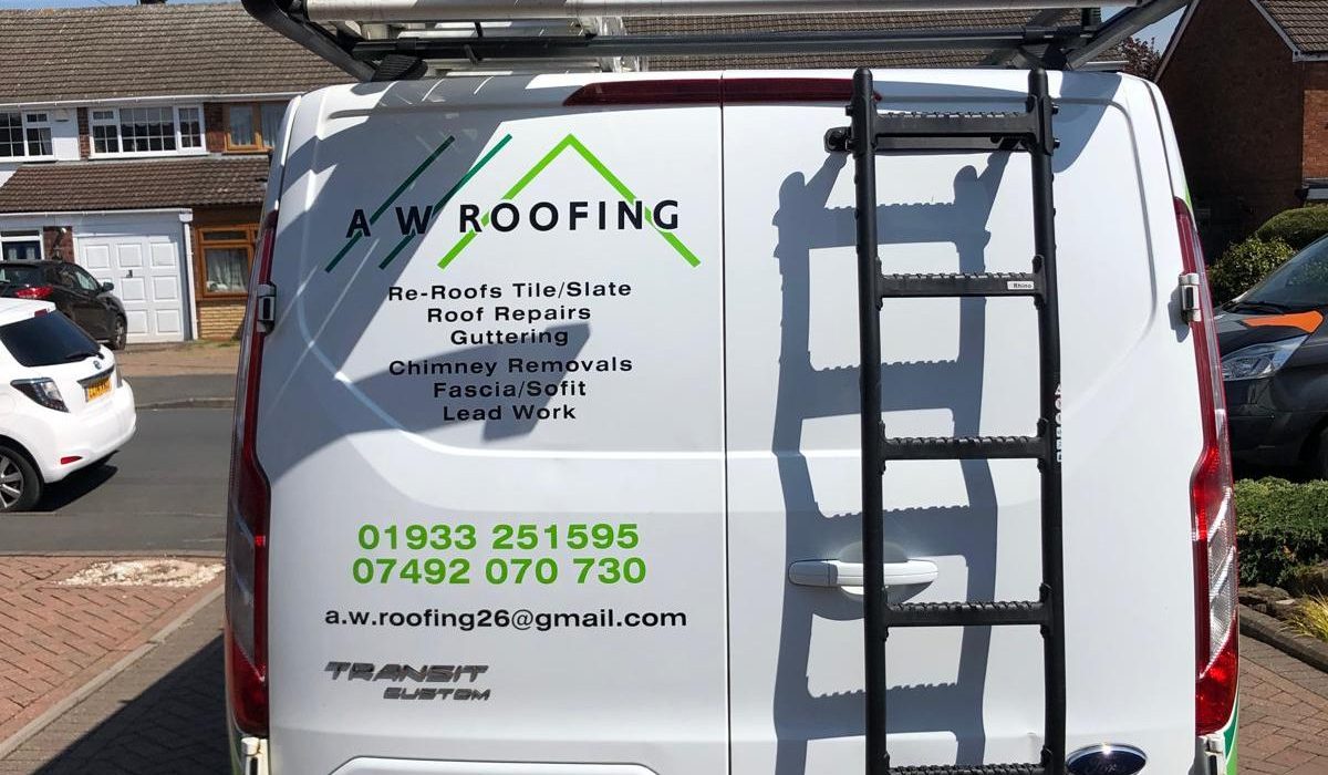 AW Roofing rear van graphics